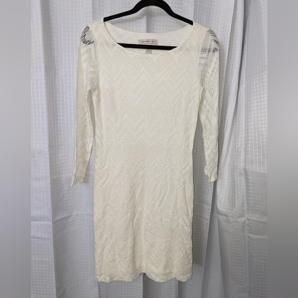 Banana Republic Ivory Textured Long Sleeve Dress
